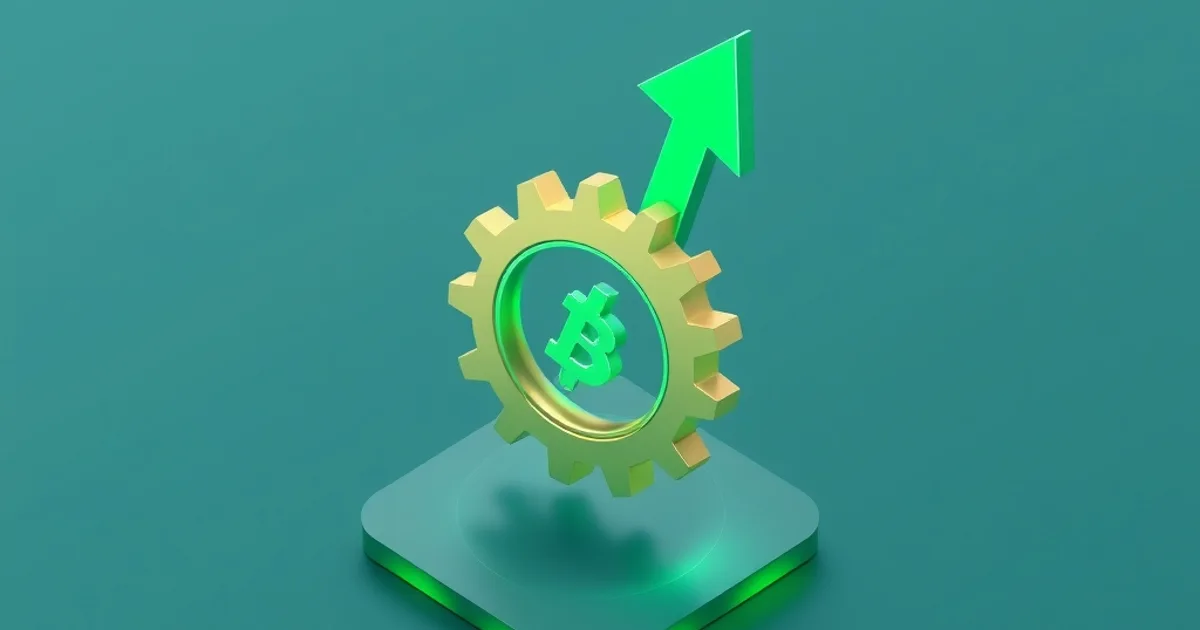 Gear turning into coin with upward arrow