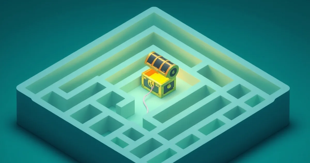 Glowing thread in a maze leading to treasure